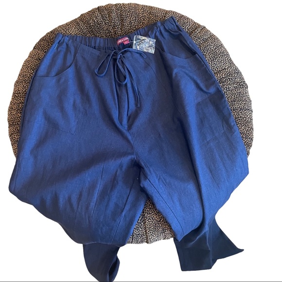 New Jessica London Navy Blue Linen Blend Drawstring Pants Plus Size 22 Tall - Picture 10 of 15
